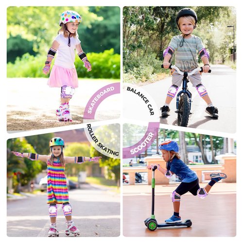 BOSONER Kids Roller and Skate Pads: Knee Pads and Elbow Pads for Kids 3-15 - Protection Gear for Girls/Boys, Purple Star