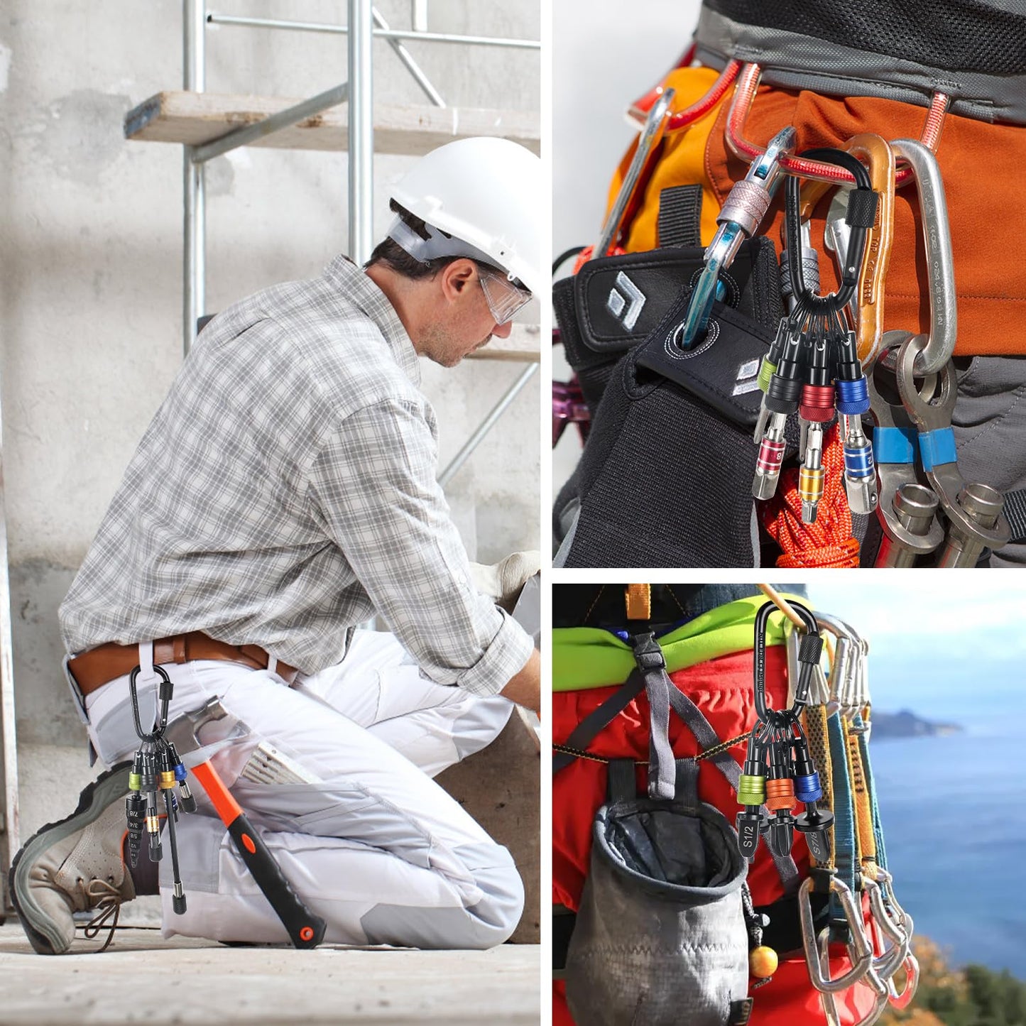 FACAINCXS Upgraded 6PCS Bits Holders Keychain, 1/4 inch Hex Shank Bit Holders, Quick-change Design for Nut Driver, Screwdriver & Drill Bits, Include Keychain Carabiner Gifts for Men (Black)