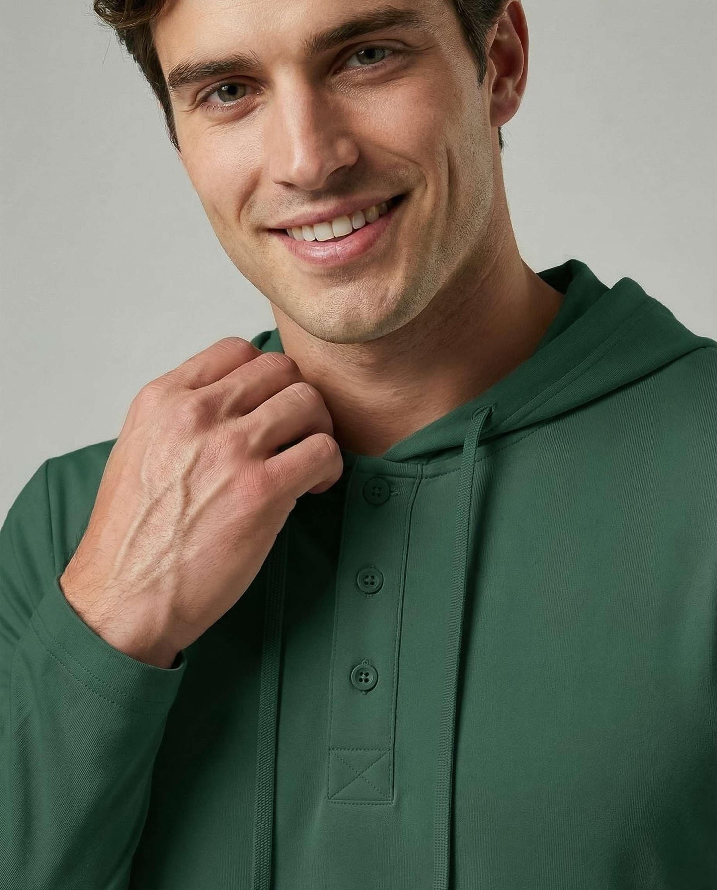 Real Essentials 3 Pack: Men's Cotton Henley Pullover Hoodie Lightweight Casual Long Sleeve Hooded Sweatshirt- Set 6, M