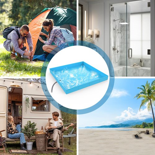 ANTEQI Portable Shower Pan, Foldable Camping Shower Base with Detachable Drain Pipe, 40" x 40" x 4" Outdoor Shower Floor for Beach, RV, Indoor Shower Stall
