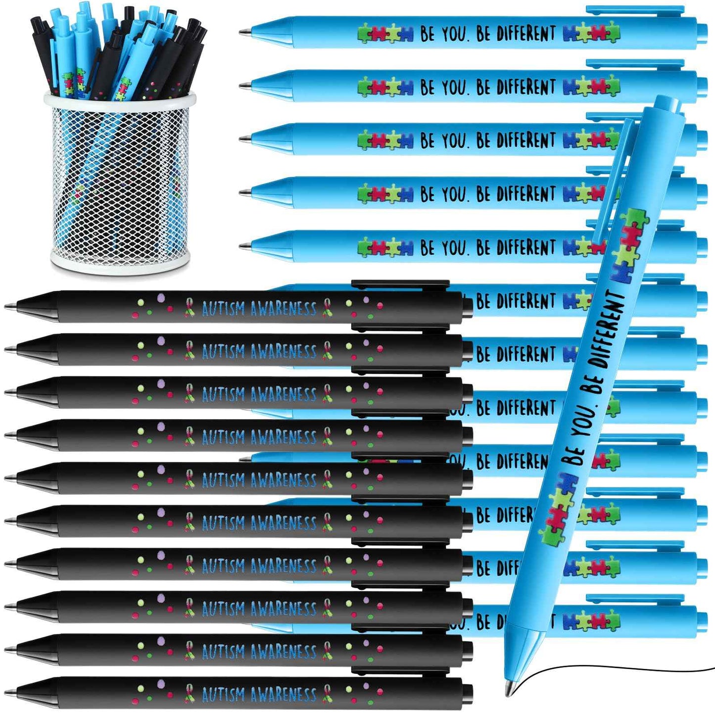 Jetec 300 Pcs Autism Awareness Pens Bulk Inspirational Retractable Mental Health Ballpoint Pens Autism Acceptance Gifts Puzzle Asperger's Awareness Gift for Classroom Office Stationery Supplies