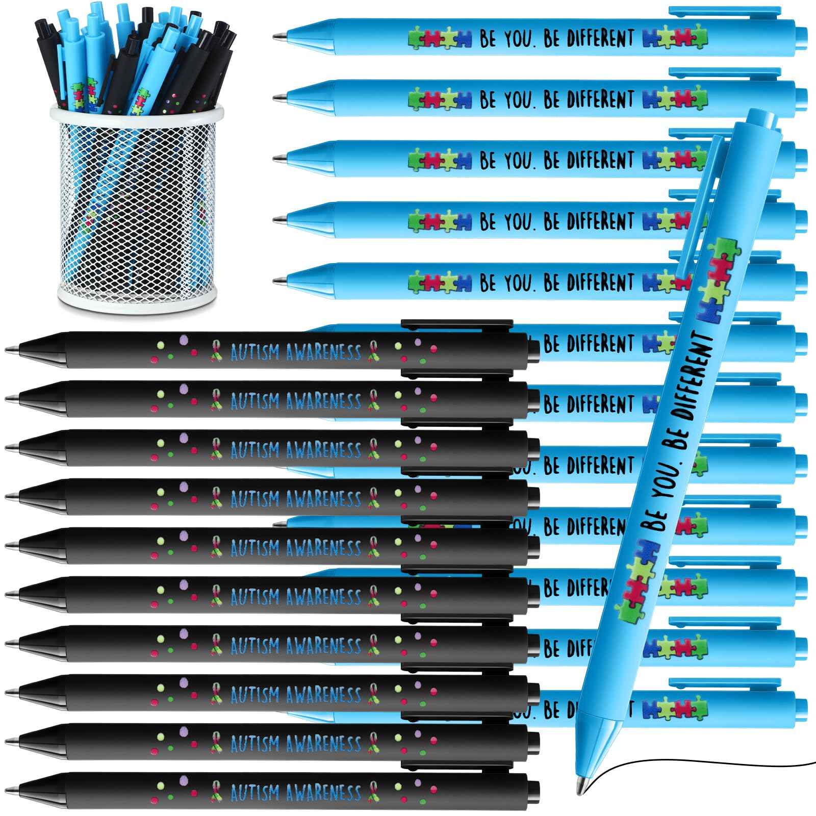 Jetec 300 Pcs Autism Awareness Pens Bulk Inspirational Retractable Mental Health Ballpoint Pens Autism Acceptance Gifts Puzzle Asperger's Awareness Gift for Classroom Office Stationery Supplies