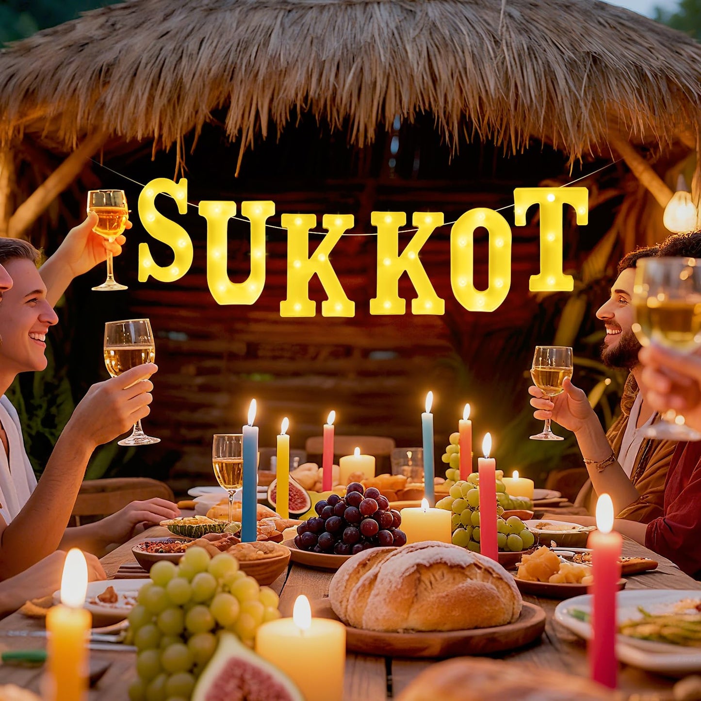 Aurelema 6 Pcs Happy Sukkot Decorations Sukkot Large LED Letter Sign 8.3 Inch LED Lights Battery Powered Table Decorations for Party Gift Tabletop Sukkah
