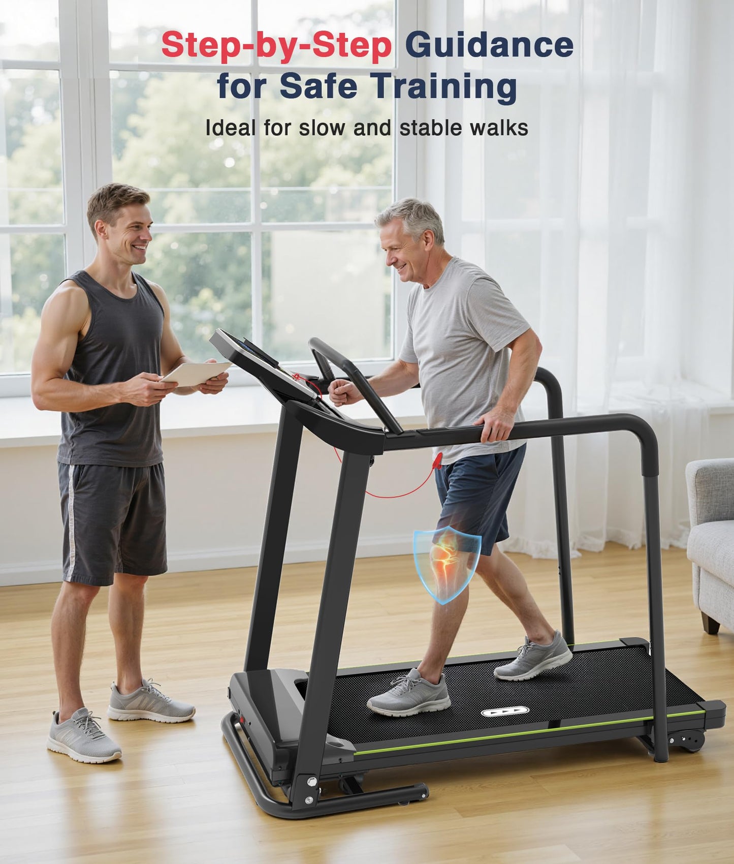 Redliro Treadmill for Seniors - 0.3mph Slow Start,Front & Long Handrails