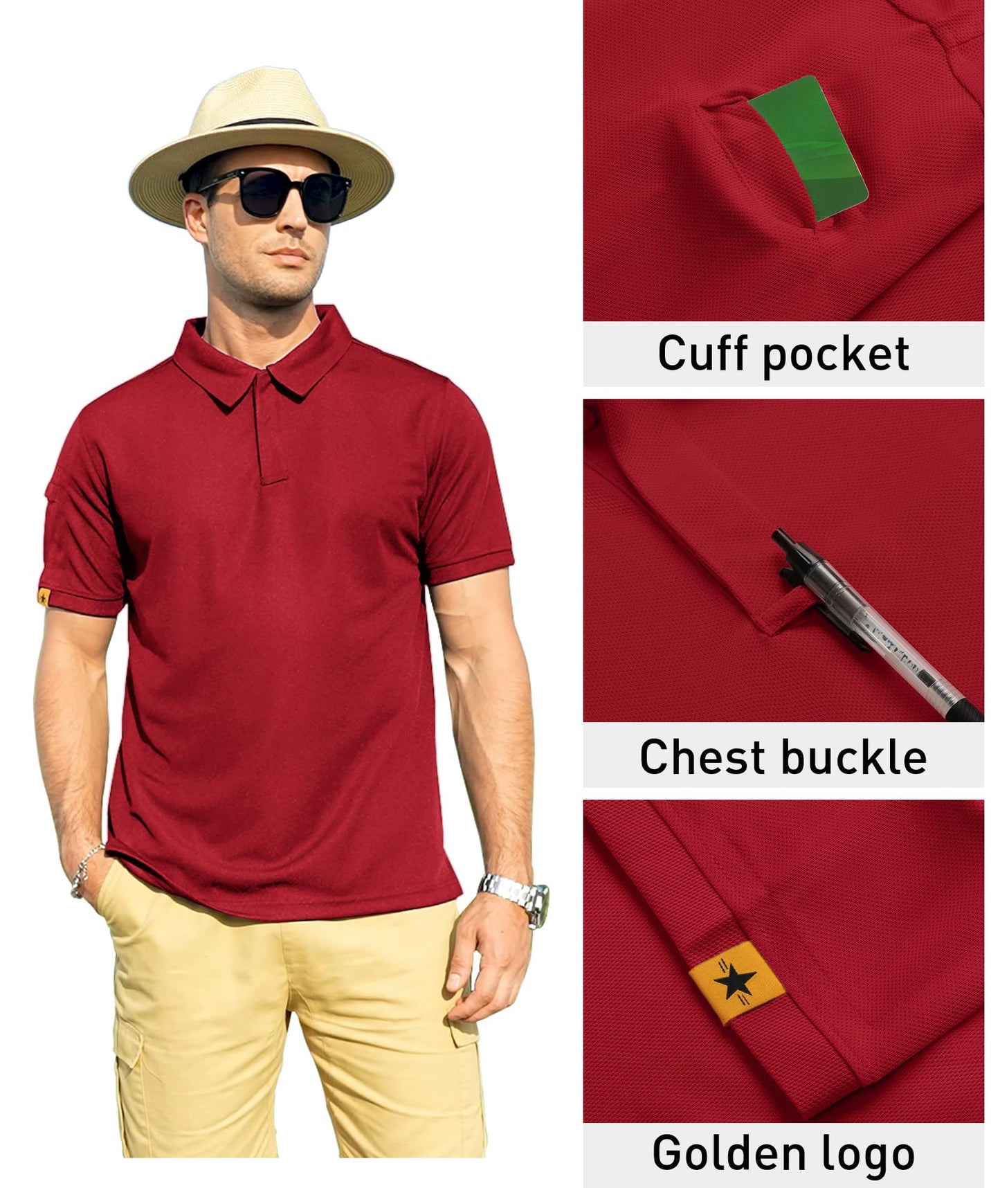 ZITY Mens Polo Shirt Short Sleeve Sports Tactical T-Shirt Athletic Golf Polos Daily Casual Stylish Collared Shirts for Men Red XX-Large