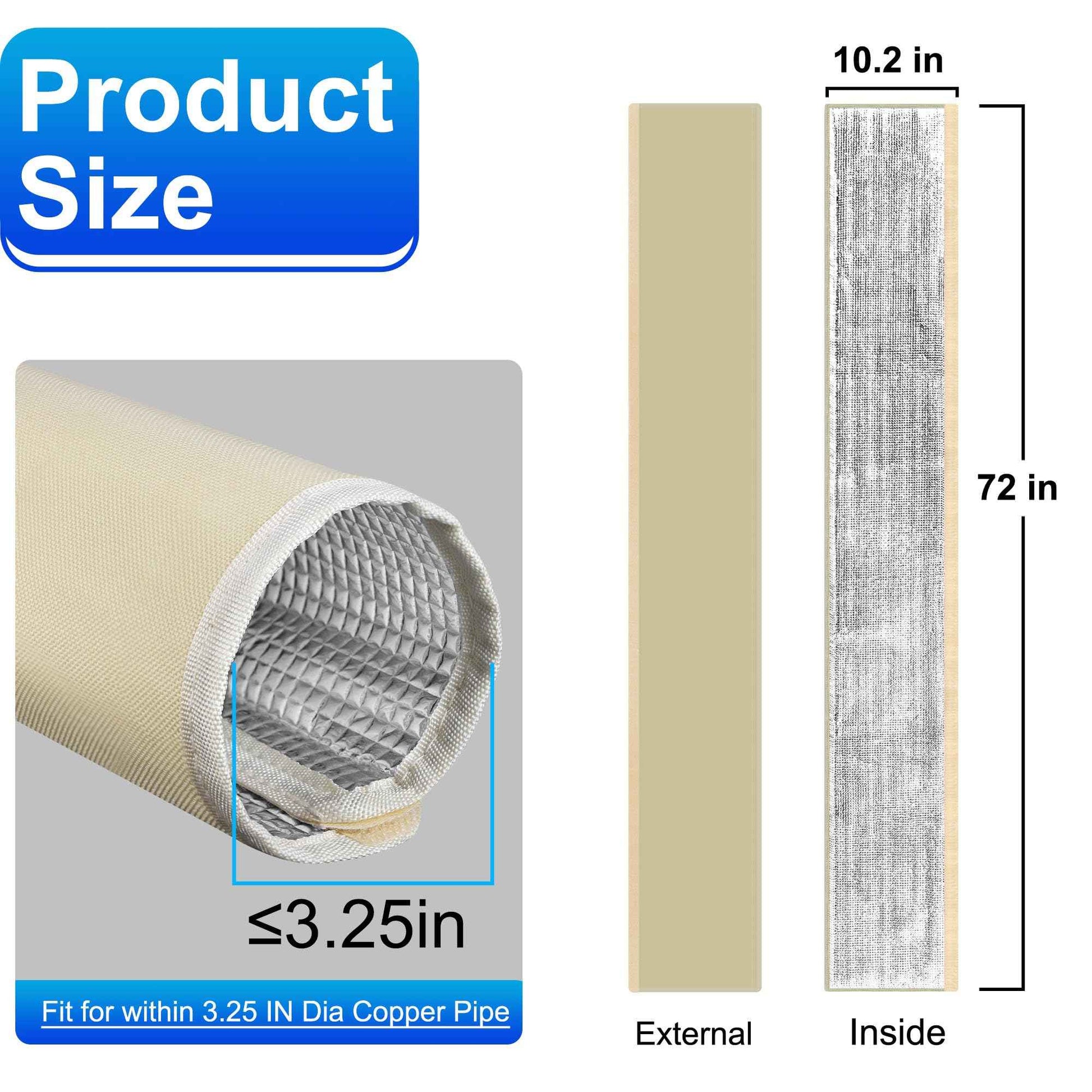 3 Layers HVAC Copper Pipe Insulation Cover Protector,Flexible AC Copper Line Insulation Sleeve,600D Oxford 72x10.2 Inch AC Pipe Insulation Wrap for Outside Central Air Conditioning Splits Khaki