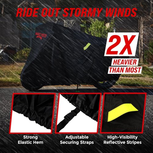 Badass Moto Motorcycle Cover - Waterproof Heavy-Duty All-Season Protection for Harley Davidson & Cruiser Bikes | Large 97L