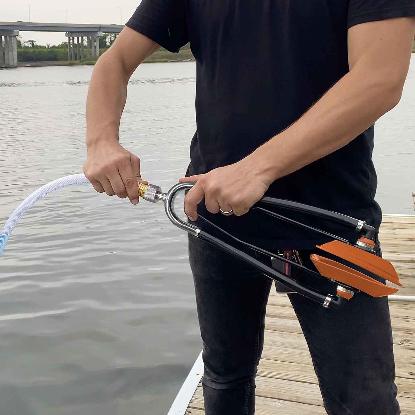 Steel Dual Feed Muff Style Boat Motor Flusher - Heavy Duty Design for Antifreeze Winterization | 5/8 Inch Hose Connection