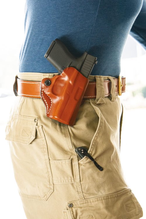 DeSantis Mini Scabbard OWB Gun Holster - Leather Adjustable Belt Holster for Pistols, Fits the Glock 19, Glock 19 Gen 5, Glock 19X, Glock 23, Glock 32, Glock 36, Glock 45; Ruger RXM - Right Hand Draw.