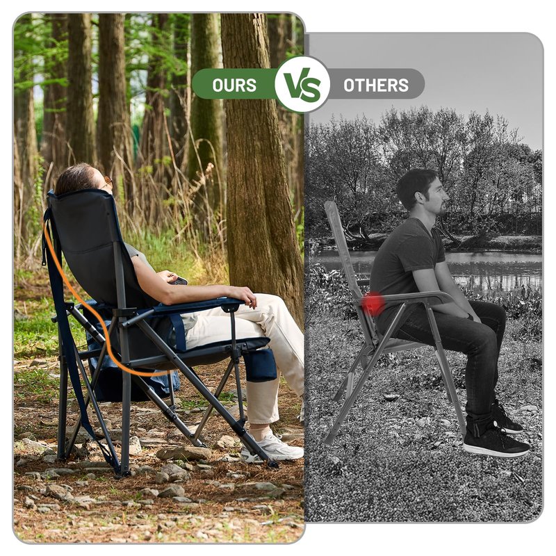 Timber Ridge Oversized Folding Camping Chair with Lumbar Support Adjustable High Back Heavy Duty for Adults Support up to 500lbs with Cup Holder, Cooler Bag, Side Pocket, Blue