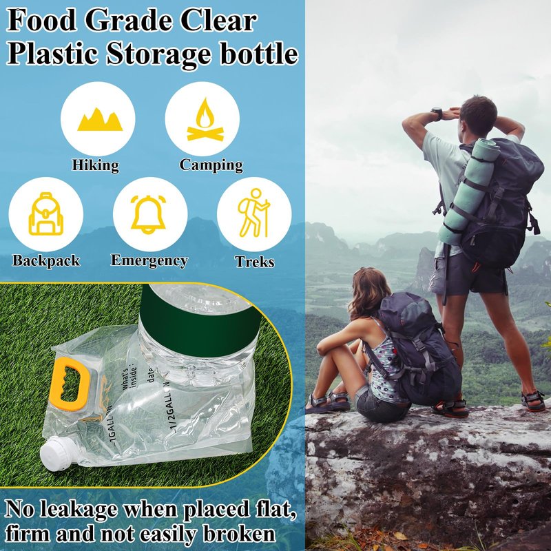 Tessco for you 12 Pack 1.3 Gallon Collapsible Water Storage Bag Water Container Emergency Jug Plastic Storage Pouch Freezable Carrier Tank Foldable Bottle for Outdoor Sport Camping (Clear with Scale)