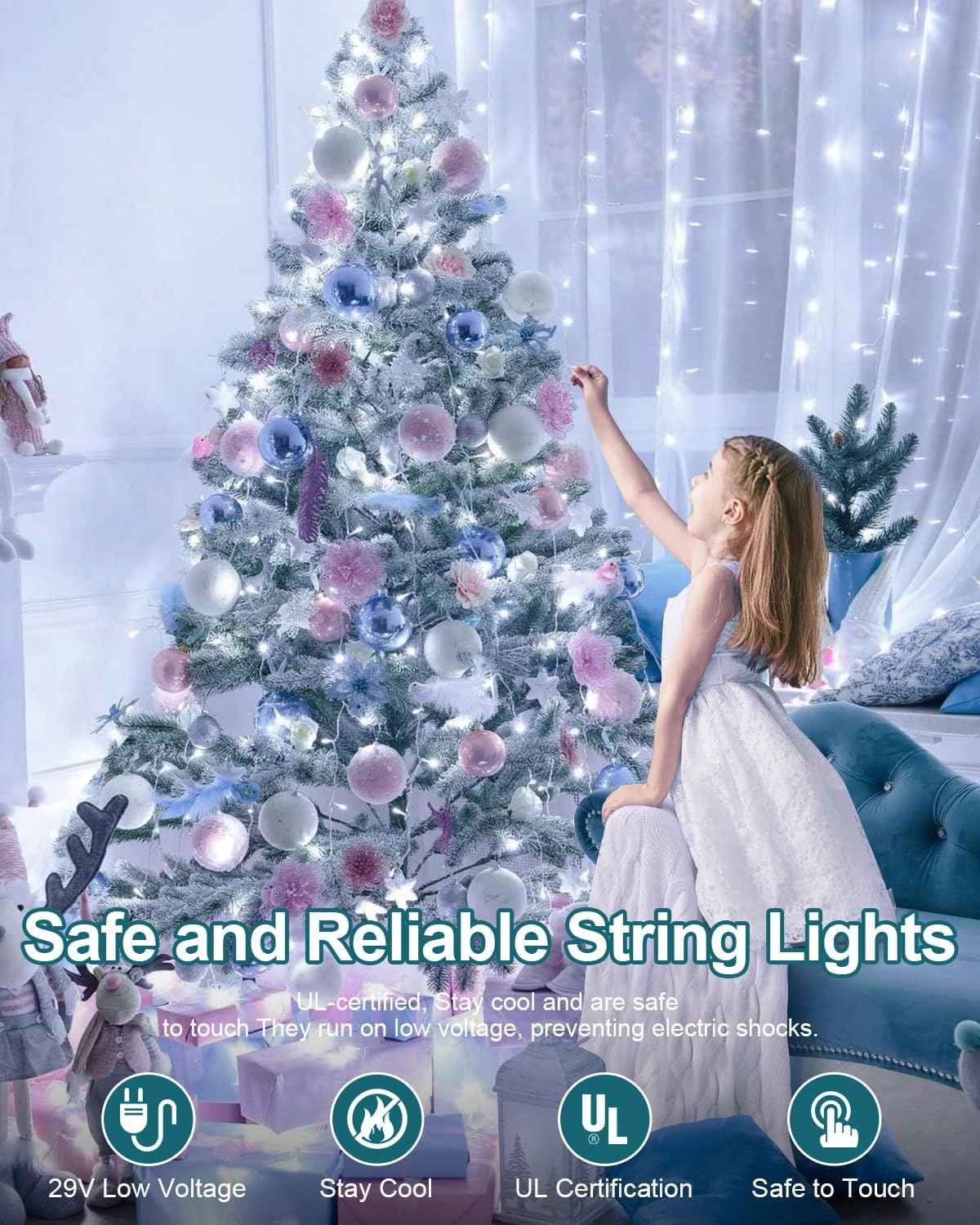 120FT 380 LED Christmas String Lights, 8 Modes Plug in Fairy Lights Connectable, Timer & Memory, Indoor Outdoor Twinkle Light for Christmas Tree Yard Outside Bedroom Classroom Decoration, Cool White