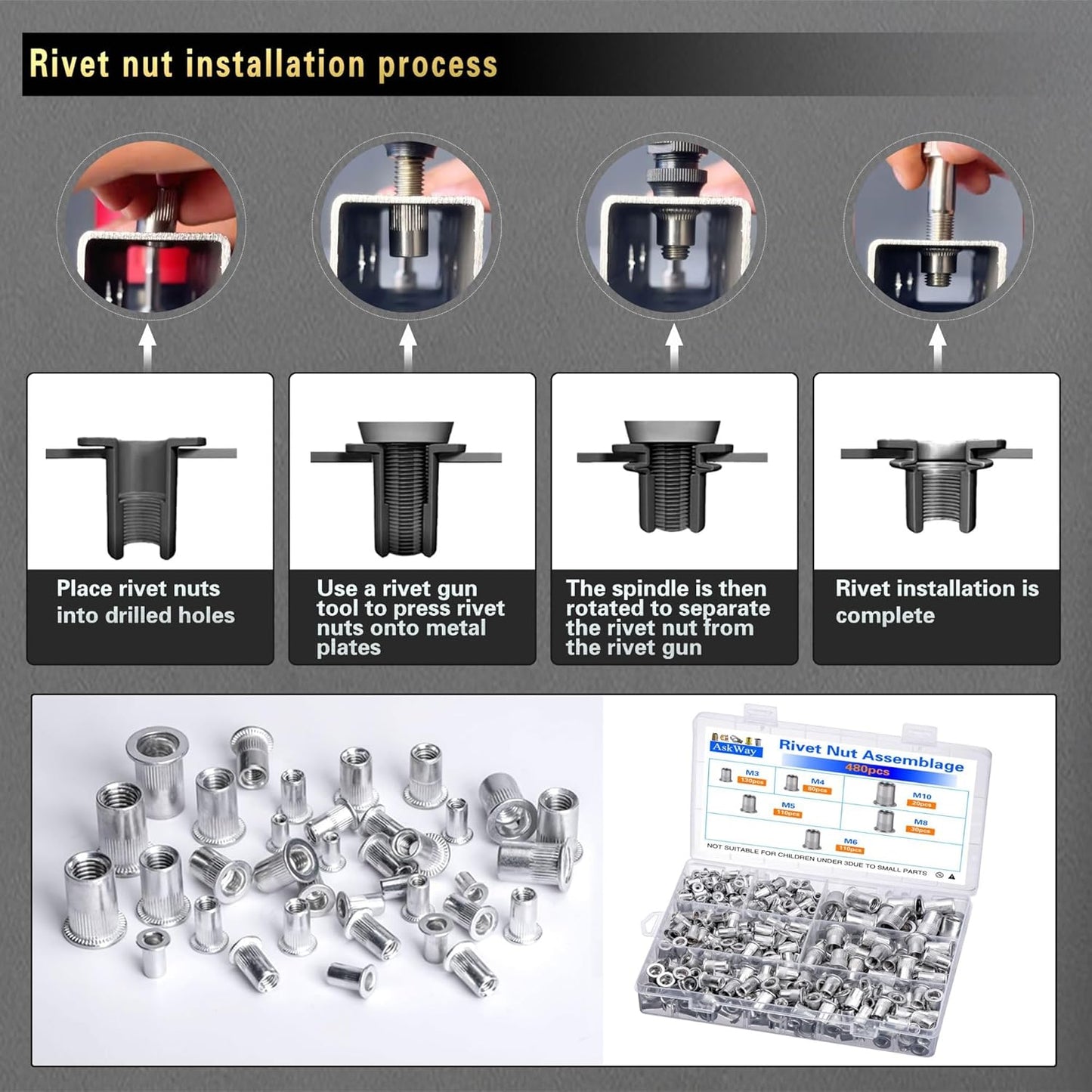 430-Piece Metric Rivet Nut Tool Kit - M8/M6/M5/M4/M3 for Automotive, Furniture & Industrial Use
