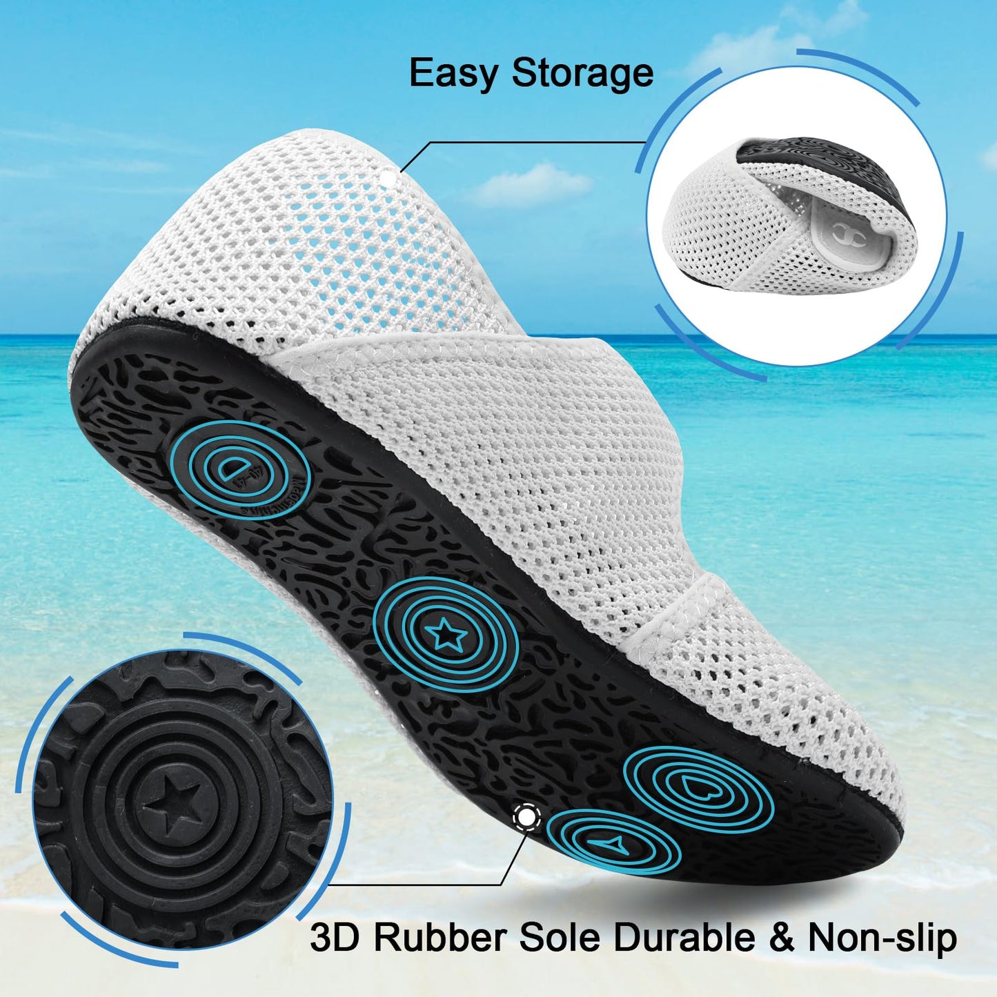 Water Shoes for Women Beach Swim Aqua Socks Wide Width Pool Swimming Sand Shoes White Barefoot Yoga Shoes Summer Beach Shower Slides Sandals Size