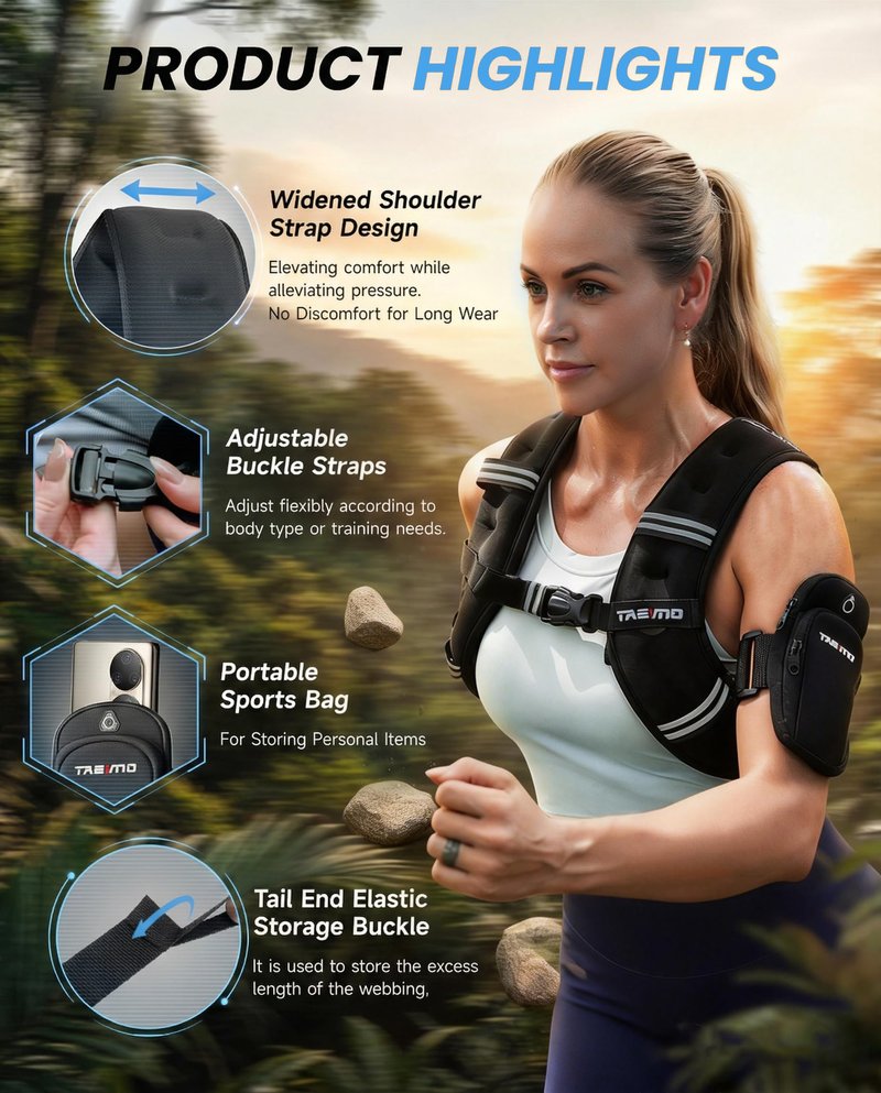 TAEVNO Weighted Vest, 12lb Weight Vest with Detachable Phone Pouch, Suitable For Women, Men, Ideal for Workouts, Strength Training, Fitness, Running, Weight Loss, Walking