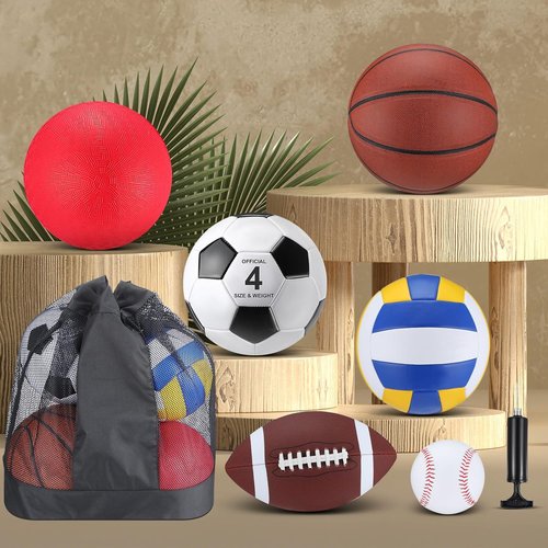 Deekin 12-Piece Assorted Sport Ball Set - Official Size Basketball, Football, Volleyball & More | Ideal Kids' Gift