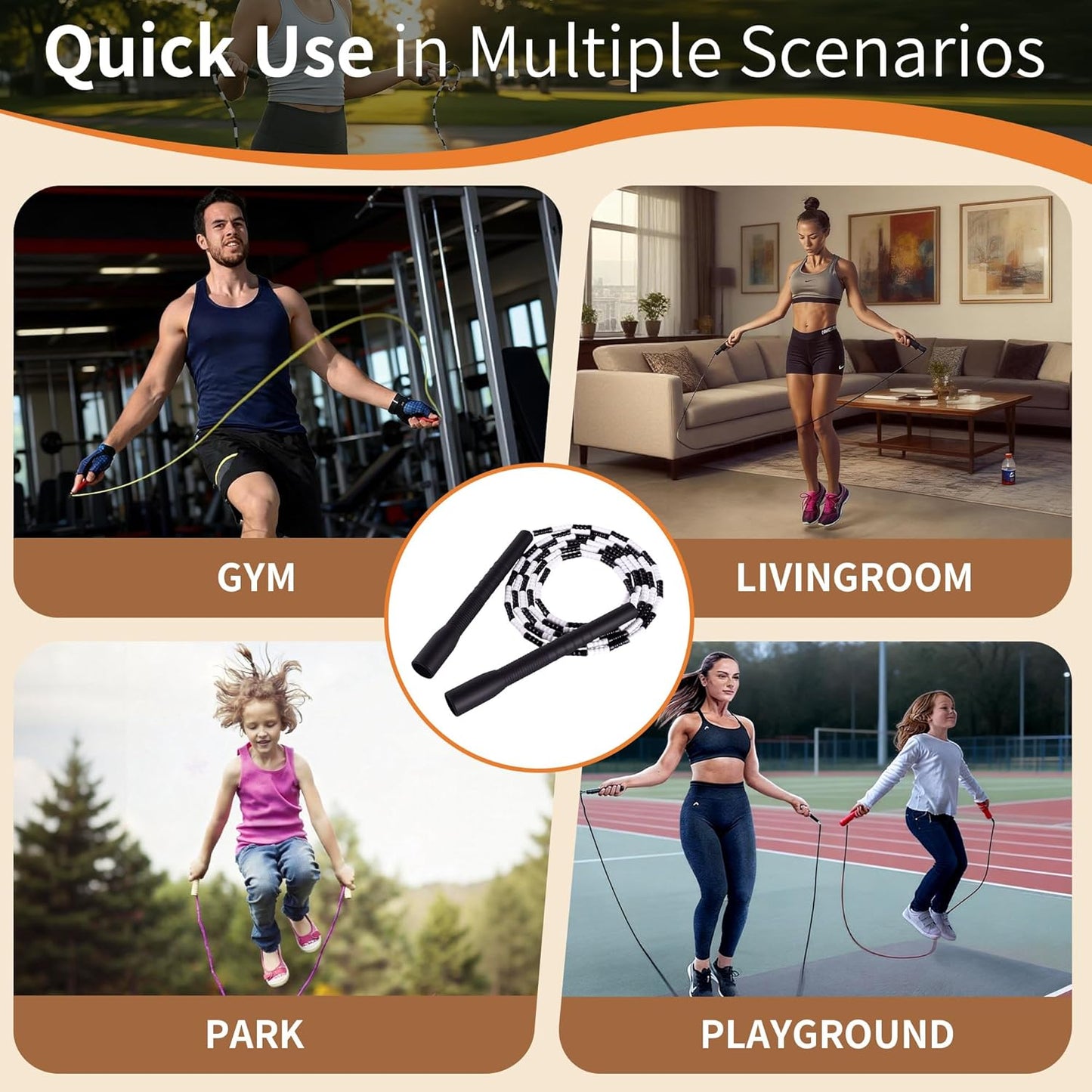 YUEDONG Soft Beaded Jump Rope - Adjustable Tangle-Free Design with Anti-Slip Handles | Recommended by World Champion Luke Boon