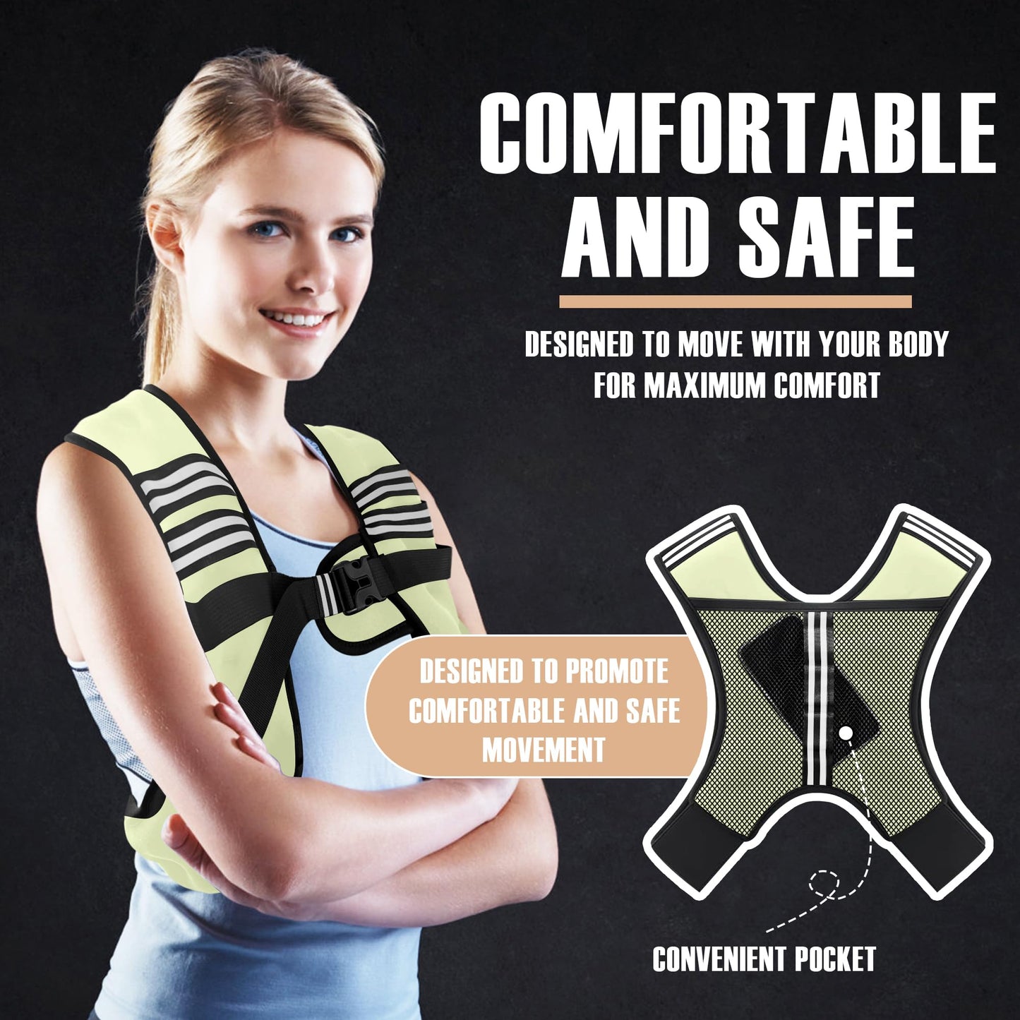 NATURELUX Weighted Vest with Reflective Stripe and Adjustable Buckle Straps, Pale Green, 10 lbs