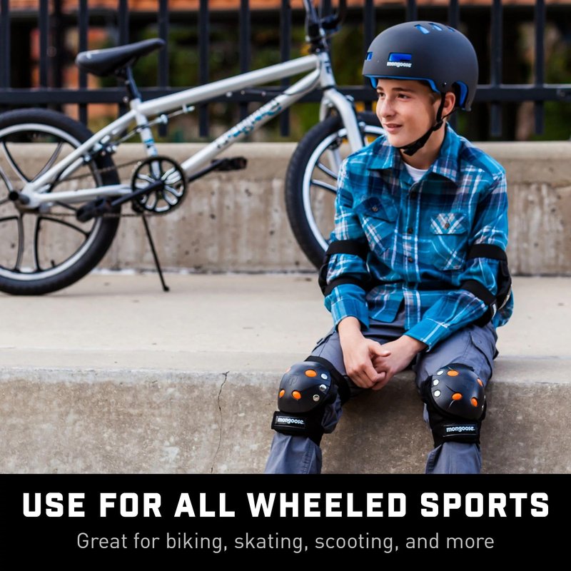Mongoose Kids BMX Bike Gel Knee and Elbow Pad Set, Multi-Sport Protective Gear for Boys and Girls Age 8 and Up, Kneesavers and Elbowsavers, Black/Pink