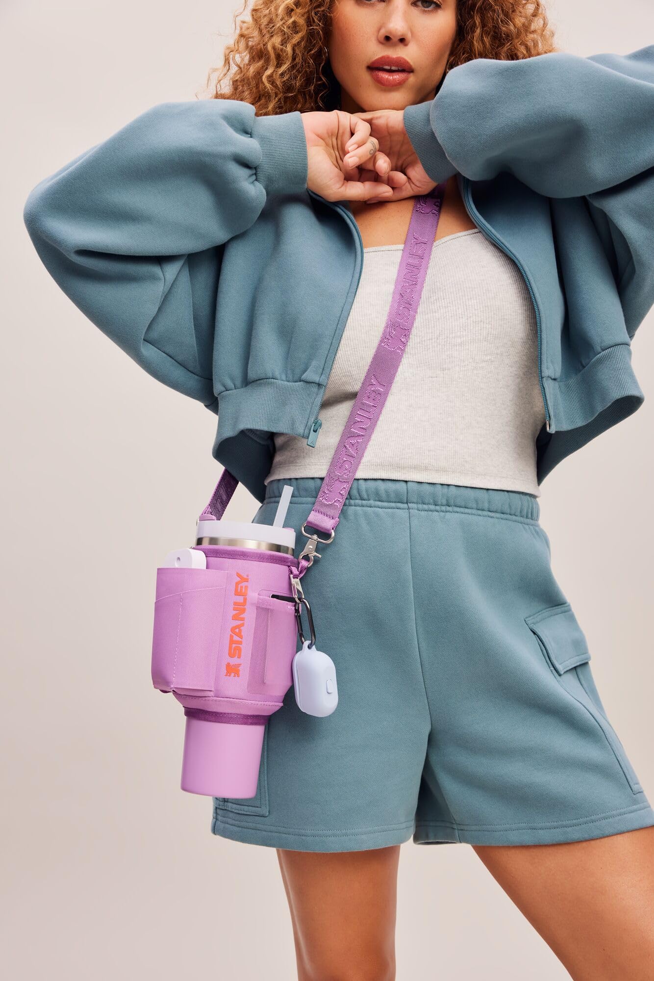 STANLEY All Day Quencher Carry All for 40 oz Tumbler with Handle | Crossbody Bag with Phone Holder Pocket, Card Sleeve & Detachable Strap | Water Bottle Carrier Bag | BPA-Free | Lilac
