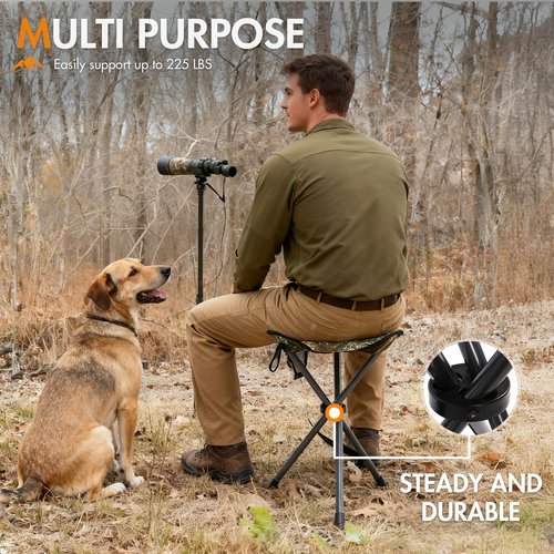 Portal Folding Camping Stool Portable Foldable Tripod Seat for Hiking Hunting Walking Fishing Travel Outdoors with Side Pockets Sturdy Steel Legs Support Up to 225 LBS