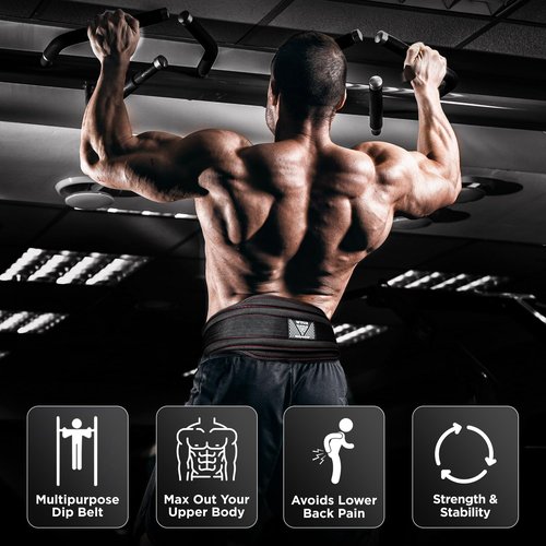 WYOX Dip Belt for Squats & Pullups – Weight Belt with Heavy Duty Steel Chain & Waist Support for Crossfit, Fitness Gym Lifting Belt, Optimal For Pull Ups, Dips Squats & Strength Training Workout with Comfortable Back Support