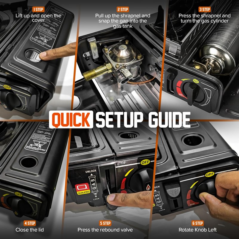 Portable Camping Stove with Plastic Suitcase 3000W Butane or Propane Fuel Compatable (Propane Adapter not Included), Automatic Ignition, Precise Heat Control, for Camping, Hiking, and Outdoor Cookwing