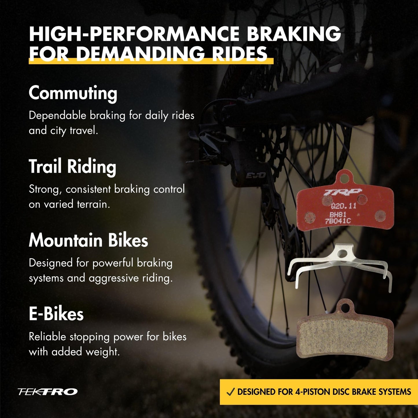 TRP Performance Semi-Metallic 4-Piston Bicycle Brake Pads | One Pair | Compatible with All TRP 4-Piston Brakes | Caliper Spring Included