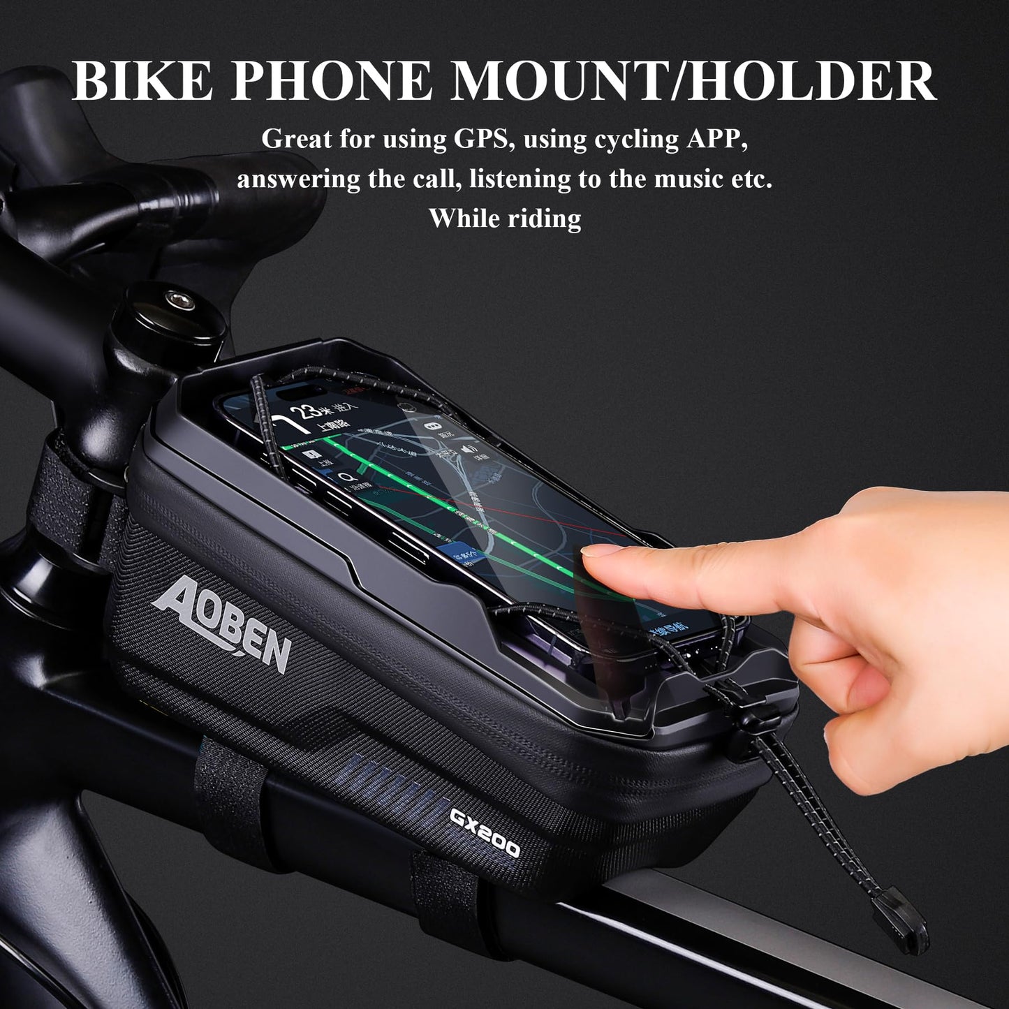 Aoben Bike Bicycle Phone Front Frame Bag for Mountain Bike Road Bike, EVA Hard Casing Bike Phone Holder Bike Phone Mount for MTB, Bike Bicycle Accessories for Cell Phone Under 6.8 Inches (Army Green)