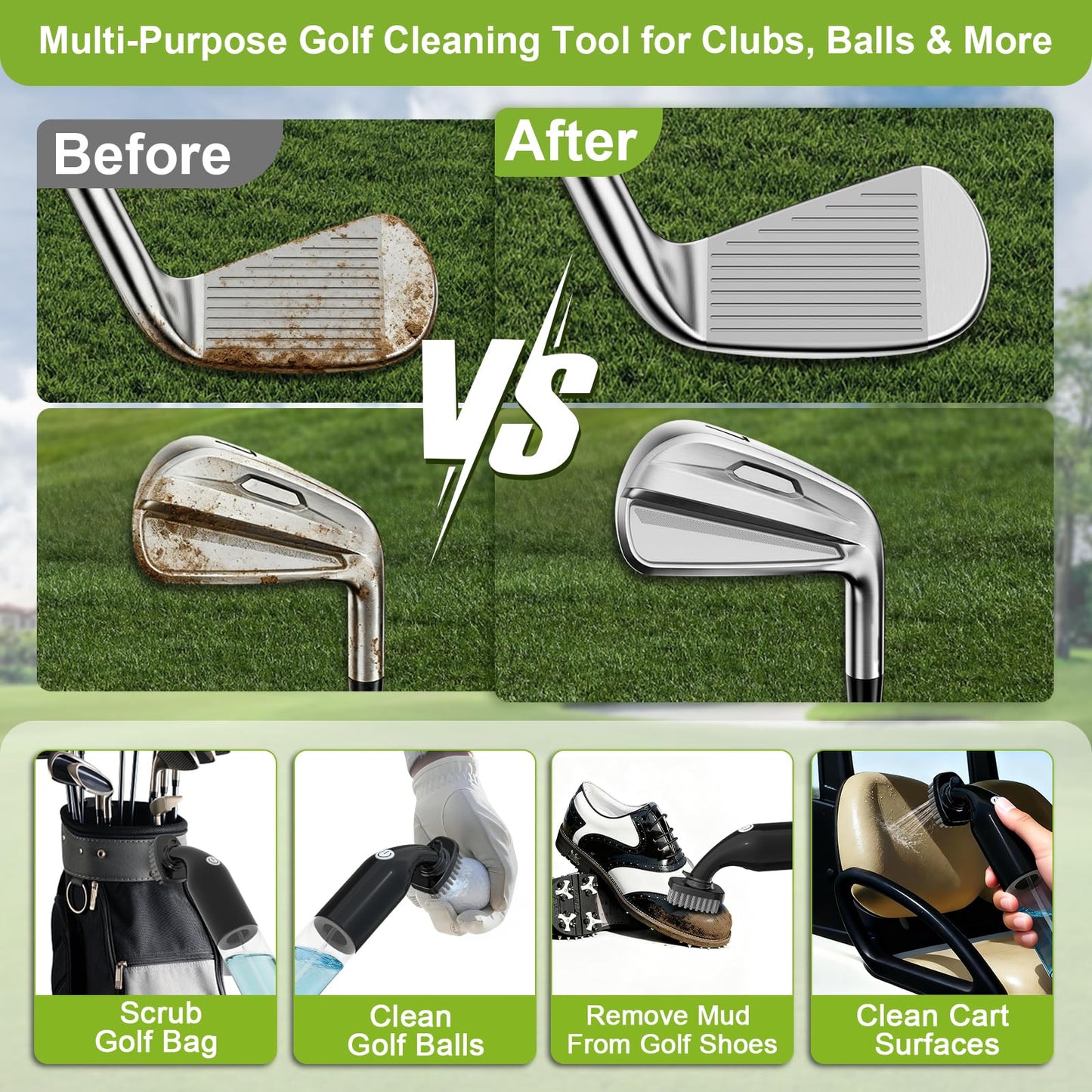 Kiss Core Electric Golf Club Cleaner Brush: AA Battery Powered for Effortless Cleaning - Golf Club Brush for Golf Accessories - Holds 5oz Water - Magnetic Clip - Golf Gifts for Golfer Men