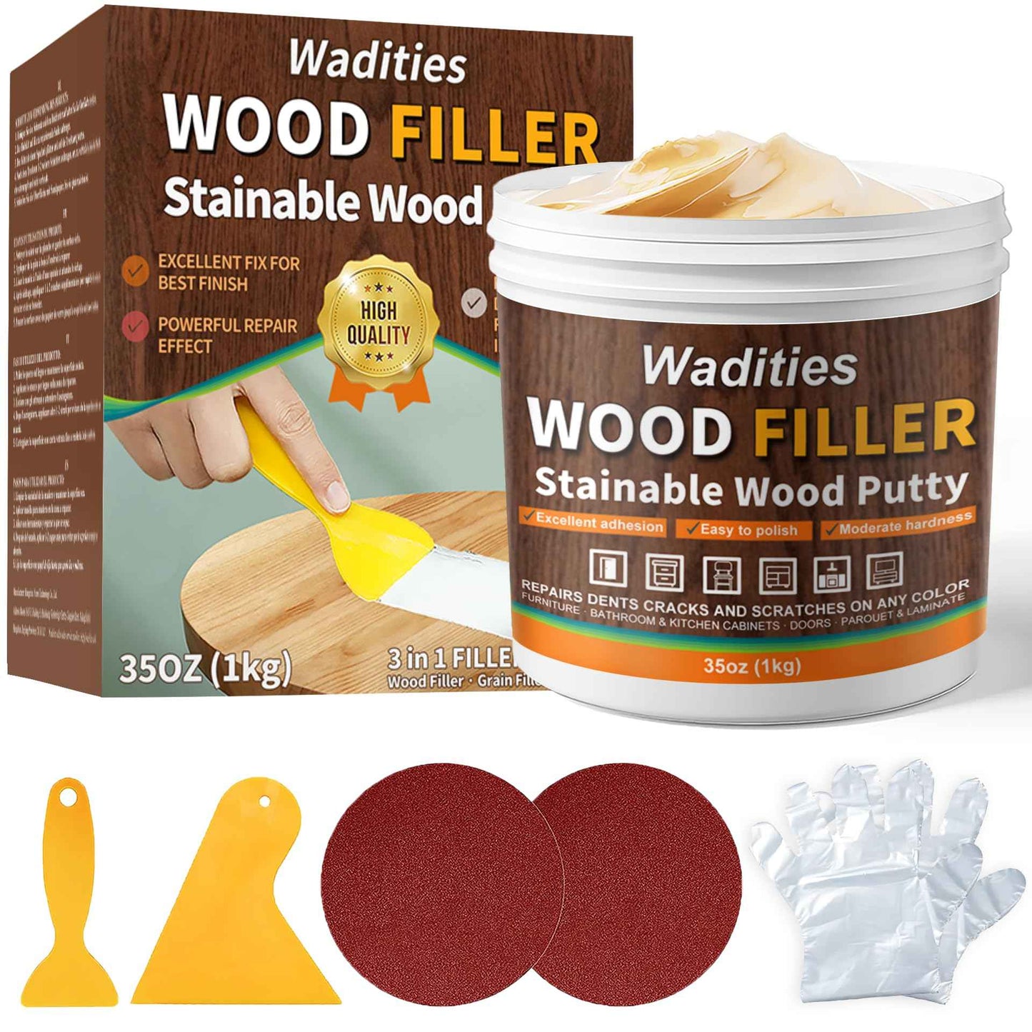 35oz Wood Filler, Natual Wood Putty, Wadities Paintable Stainable Wood Repair Putty, Wood Furniture Repair Kit, Quickly Repair Broken and Defective Wooden Furniture (Natual)