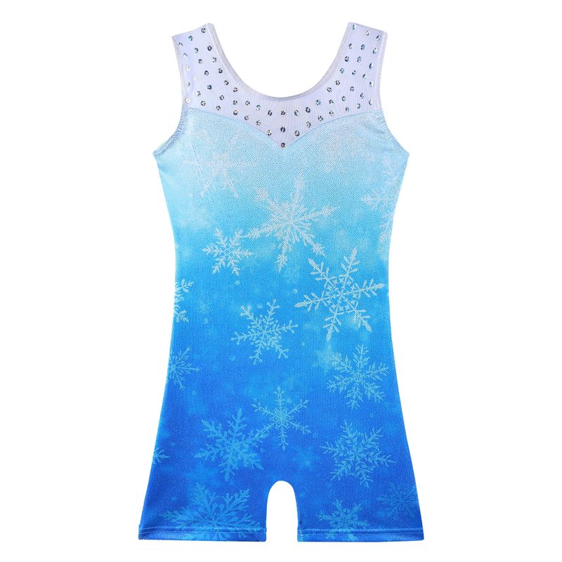 BAOHULU Gymnastics Leotards for Girls Kids Sparkle Tank Biketards with Shorts Dance Outfit B169_BlueSnowflake_110