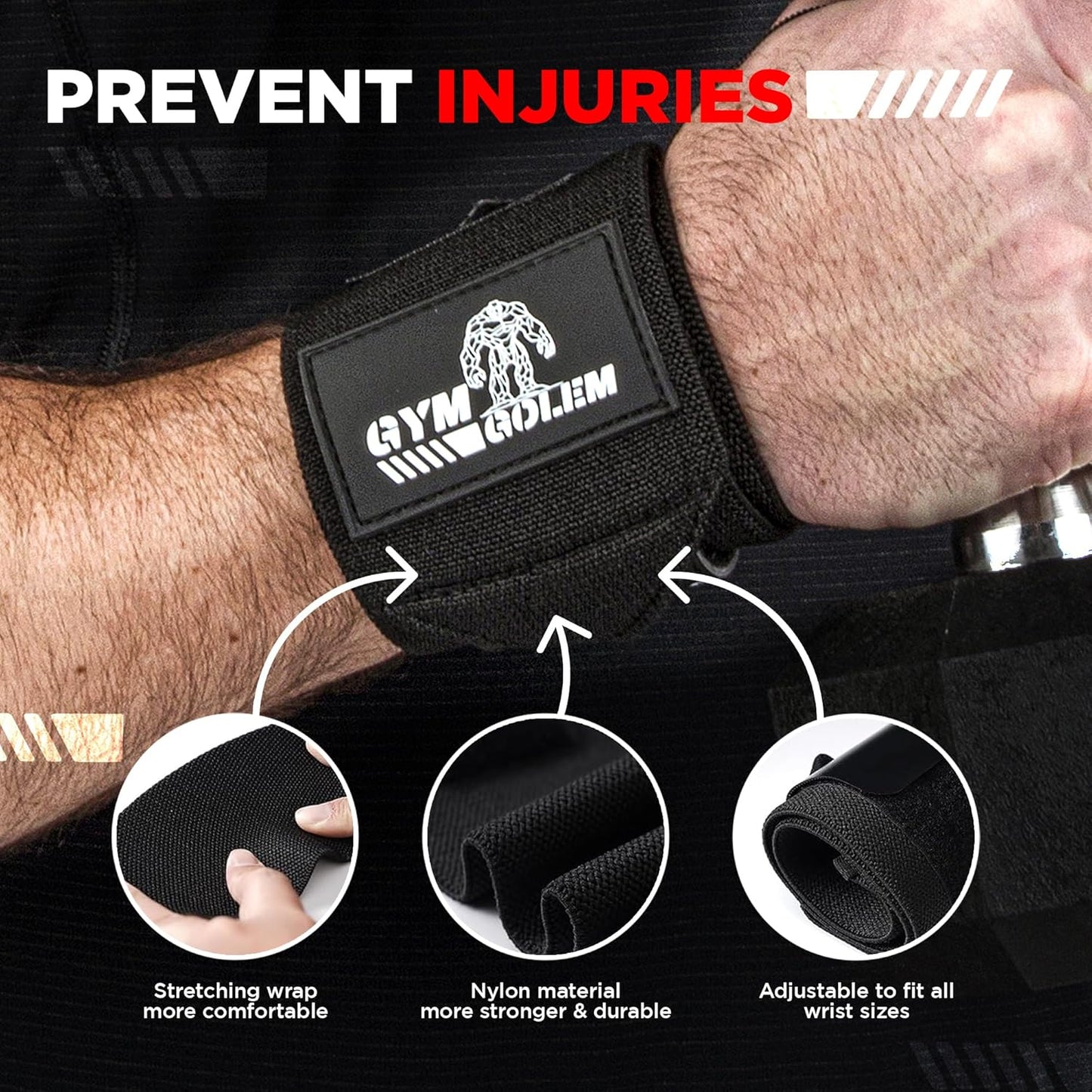 Skiennix Wrist Wraps - 18-Inch Premium Support with Thumb Loop for Powerlifting & Bodybuilding (1 Pair)