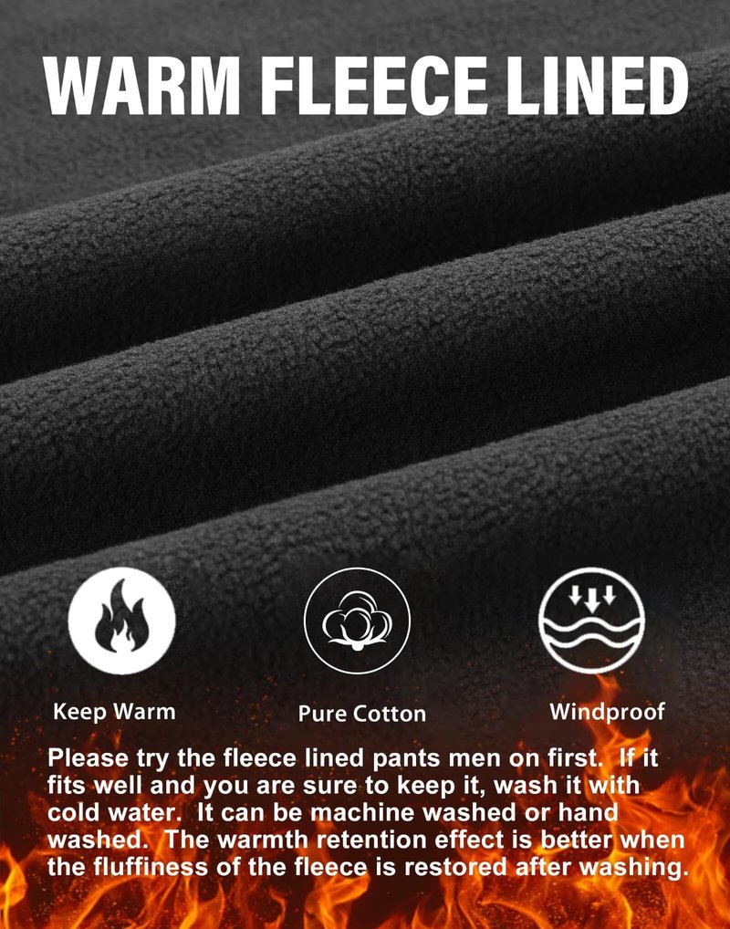 TRGPSG Men's Fleece Lined Hiking Pants Outdoor Windproof Outdoor Cargo Pants Casual Work Ski Pants with 8 Pockets YY3358 Black 34
