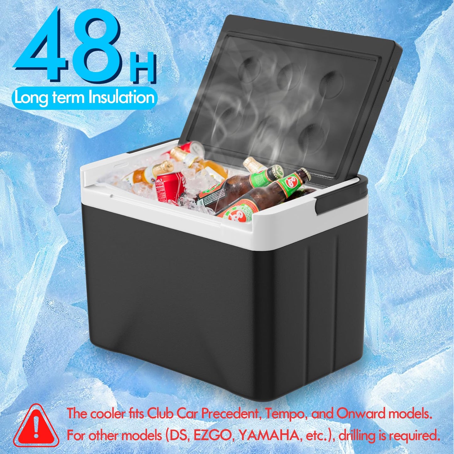 Club Car Precedent Cooler, Golf Cart Ice Coolers with Mounting Bracket for Club Car Precedent Tempo Onward, Universal 6L Large Capacity Cooler, 48 Hours Cooling Ice Chest OEM#102588101 103886801
