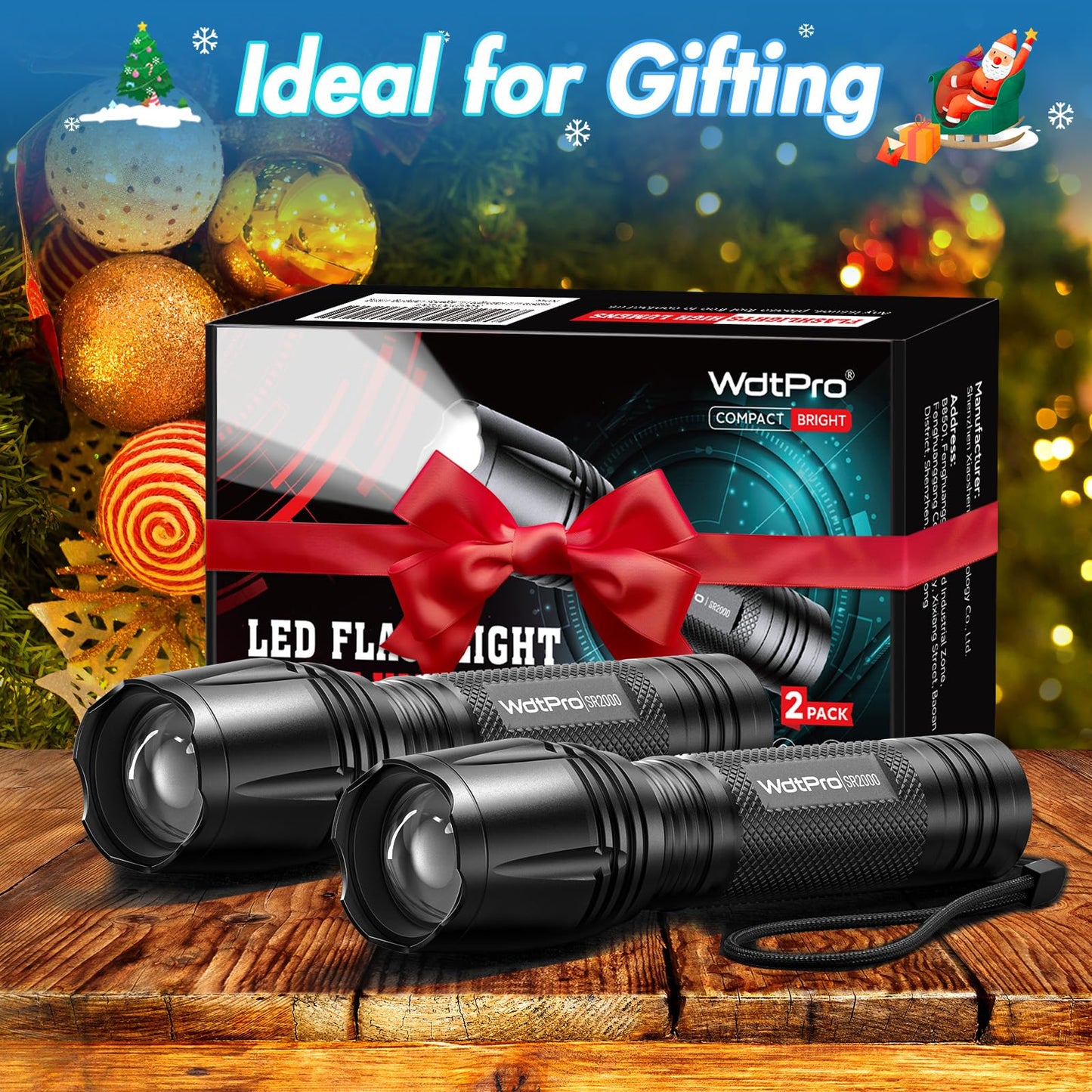 WdtPro LED Flashlight High Lumens SR2000 Pro, 4 Pack Brighter Tactical Flashlights with 5 Modes & Zoomable, Powerful Mini Flash Light for Emergency, Camping, Hiking (Black)