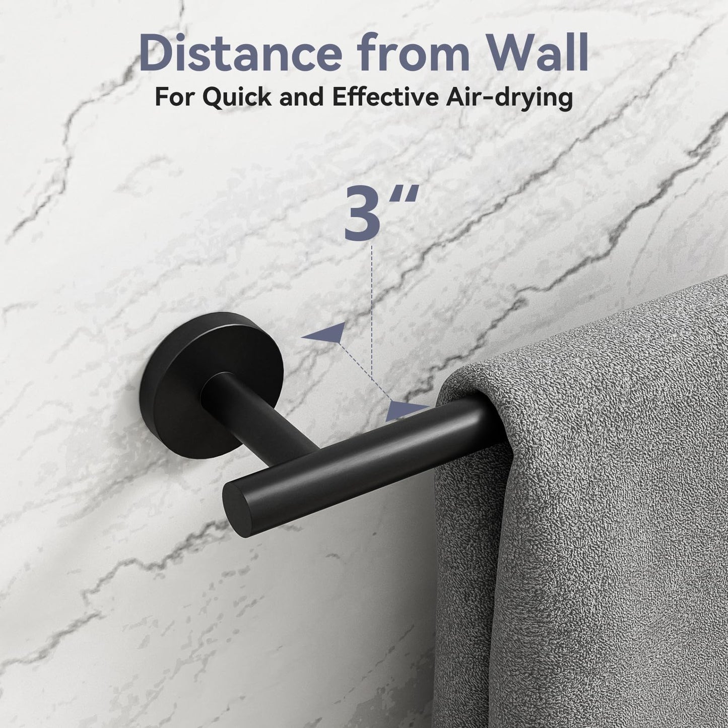 Bubxo Matte Black Towel Bar, 24 Inch Bathroom Towel Rack, Towel Holder Wall Mounted, Thicken SUS304 Stainless Steel Towel Rod Modern Home Decor (Total Length 26-Inch)