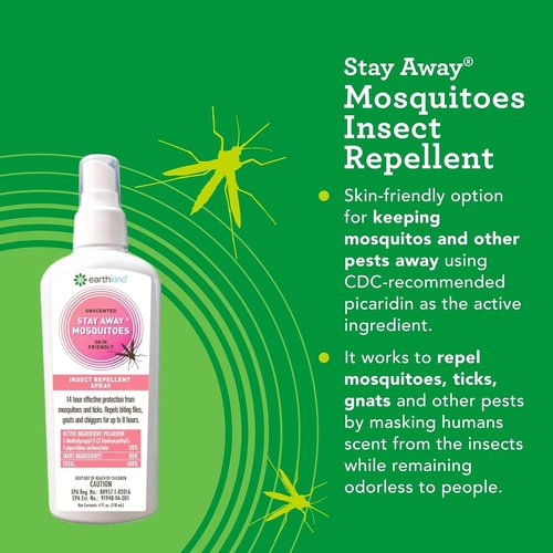 EarthKind Stay Away Mosquitoes Insect Repellent - Plant-Based, Unscented Spray for Up to 14-Hour Protection - 4-Oz (2-Pack)