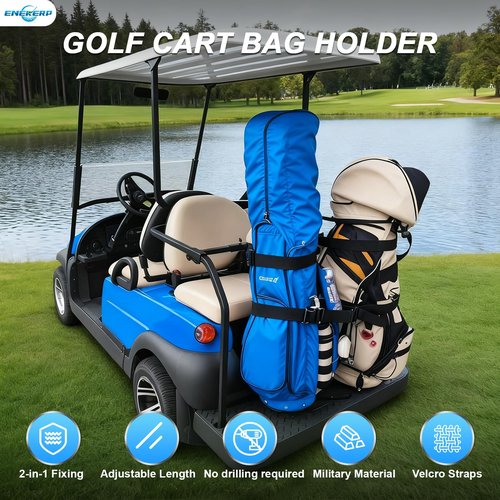 ENEKERP Universal Golf Cart Bag Holder Bracket Attachment for 2+2 Golf Cart Rear Seat with 1 Inch Square Tube, No Drilling Adjustable Golf Back Seat Bag Rack for EZGO Club Car Yamaha