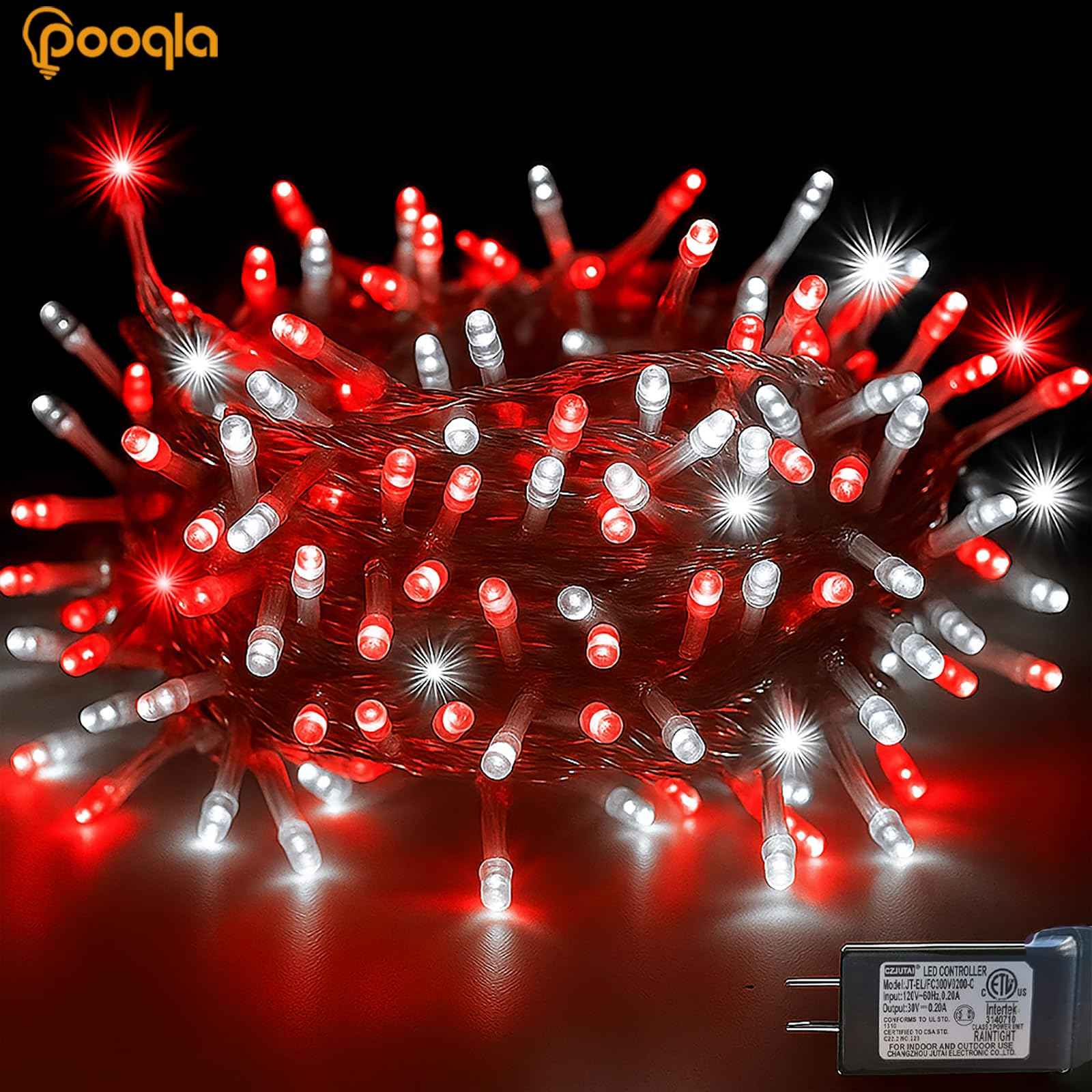 Christmas String Lights, 66 ft 200 LED Christmas Lights Plug in, Indoor Outdoor Connectable 8 Modes Clear Wire Twinkle Fairy String Lights for Xmas Tree Halloween Wedding Bedroom Party, Red and White
