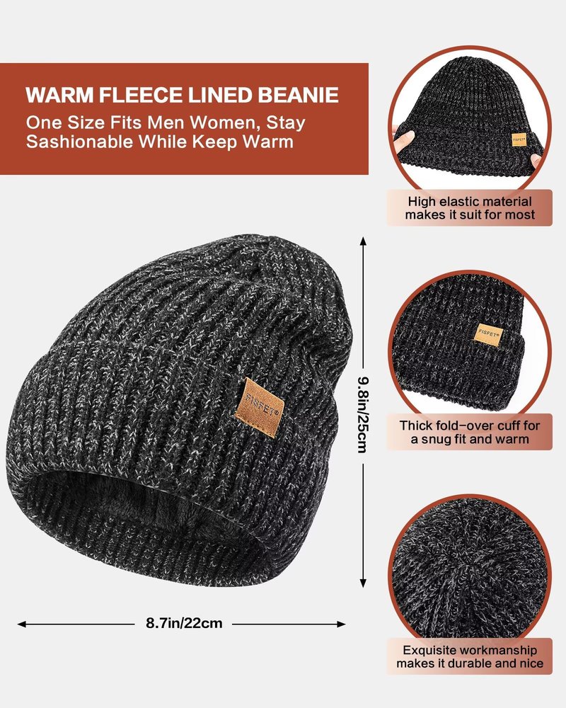 Winter Hat Gloves Scarf Set for Men Women, Mens Beanie with Fleece Lined Long Thick Scarf Touchscreen Gloves for Cold Weather, 3 in 1 Warm Gift Set(A-10)