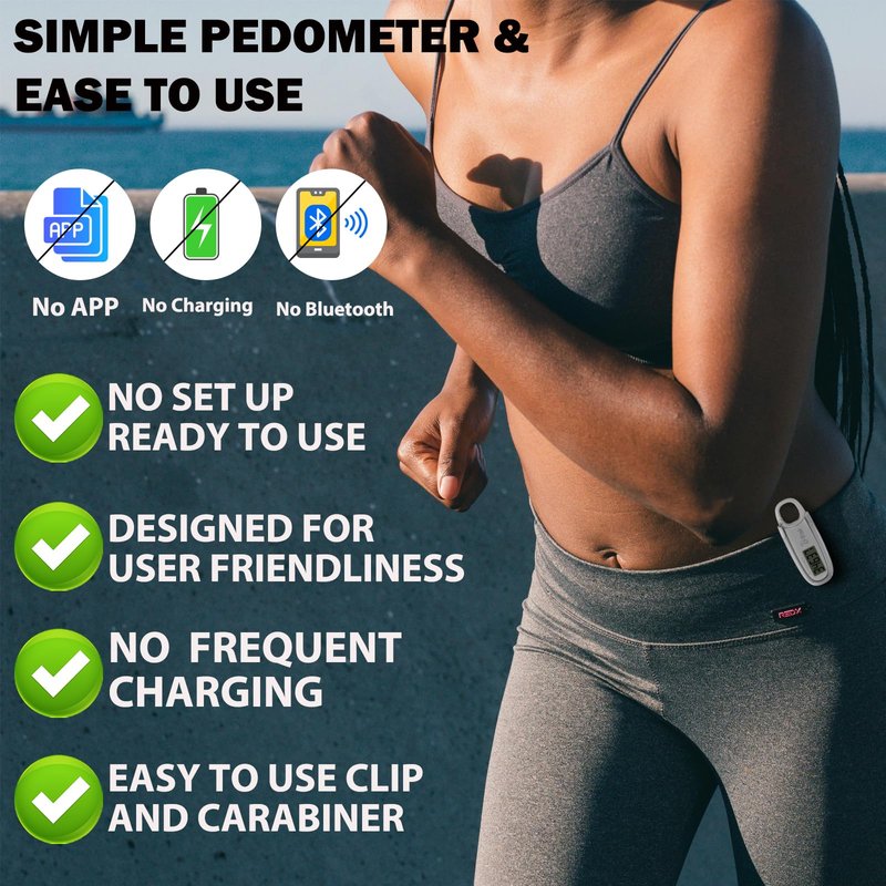 3D Pedometer for Walking with Removable Clip and Carabiner Simple Step Counter for Walking Accurate Clip On Step Tracker for Men Women Kids (White)