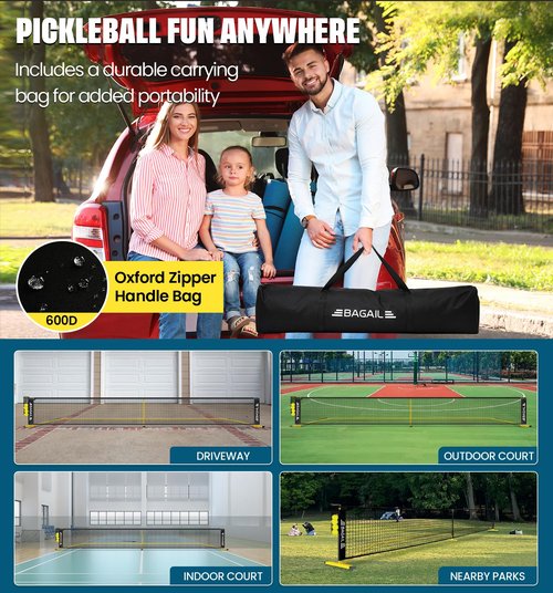 BAGAIL Portable Pickleball Net Set, 22 FT Regulation Size Pickle Ball Net with Ball Collector, Carry Bag, Easy Setup for Outdoor Indoor Driveway - Yellow
