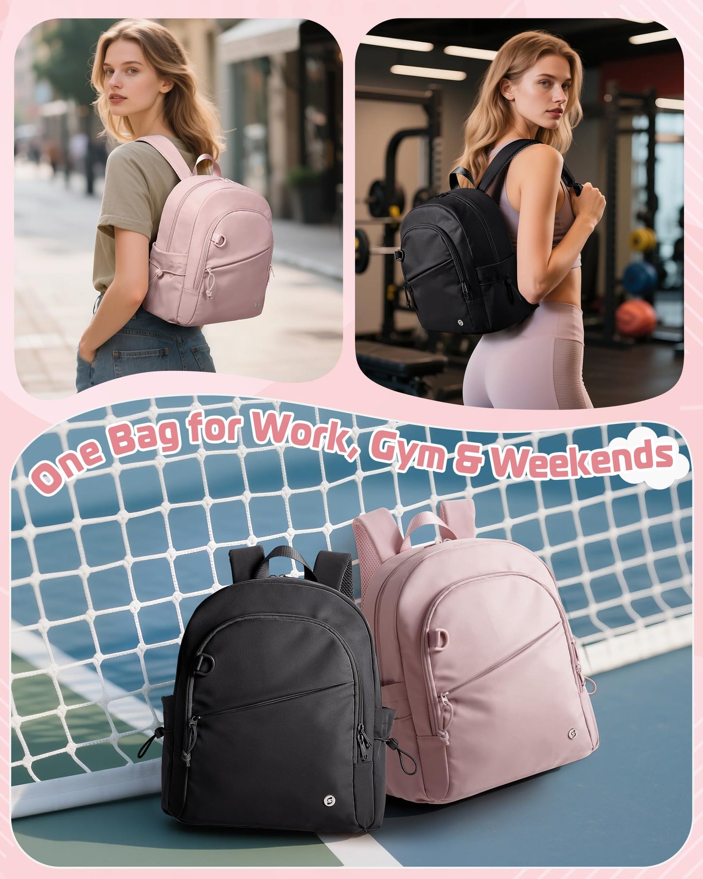 Smasrob Women Mini Backpack with Wet Pocket and RFID Blocking Pocket, Small Backpack Purse for Gym, Work, College or Travel, Black
