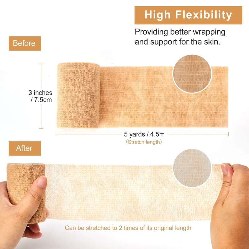 Self Adhesive Bandage Tape (3 Inches X 5 Yards), 8 Pack Elastic Cohesive Bandage Medical Wrap for First Aid, Sports, Wrist & Ankle (3 inch, Count, 8)