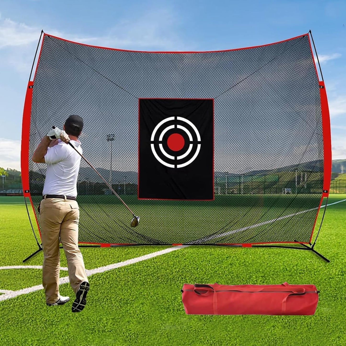 Sharellon Golf Net Practice Driving Backyard Hitting Nets - 10x8ft Large Heavy Duty Sports Training Aid with Target Carry Bag for Indoor Outdoor Garage
