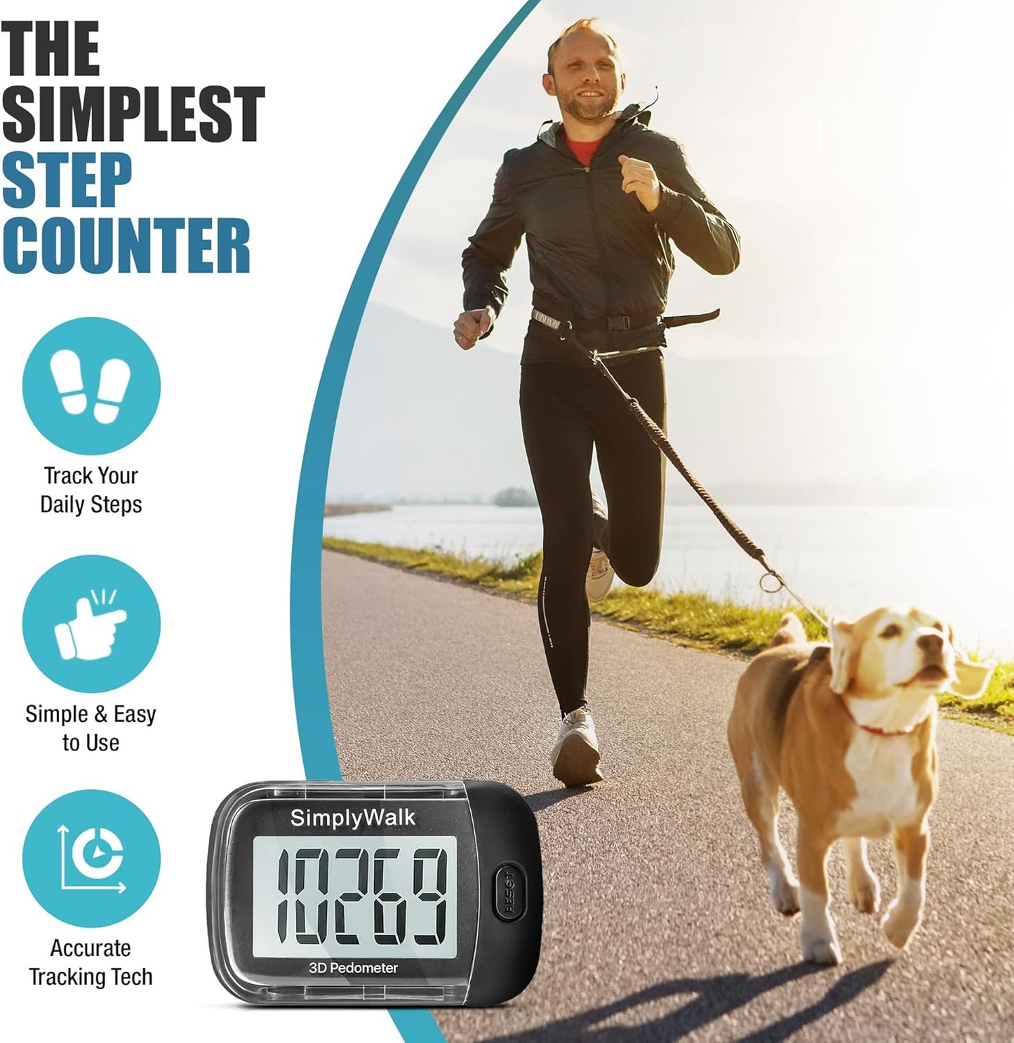 Simple Pedometer - Step Counter with Large Display for Walking | Ideal for Women, Men, Kids, Seniors
