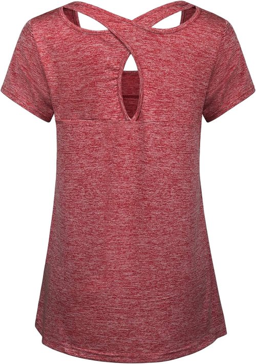 Kimmery Women's Criss Cross Back Yoga Shirt - Short Sleeve Round Neck | Stylish & Comfortable Fit