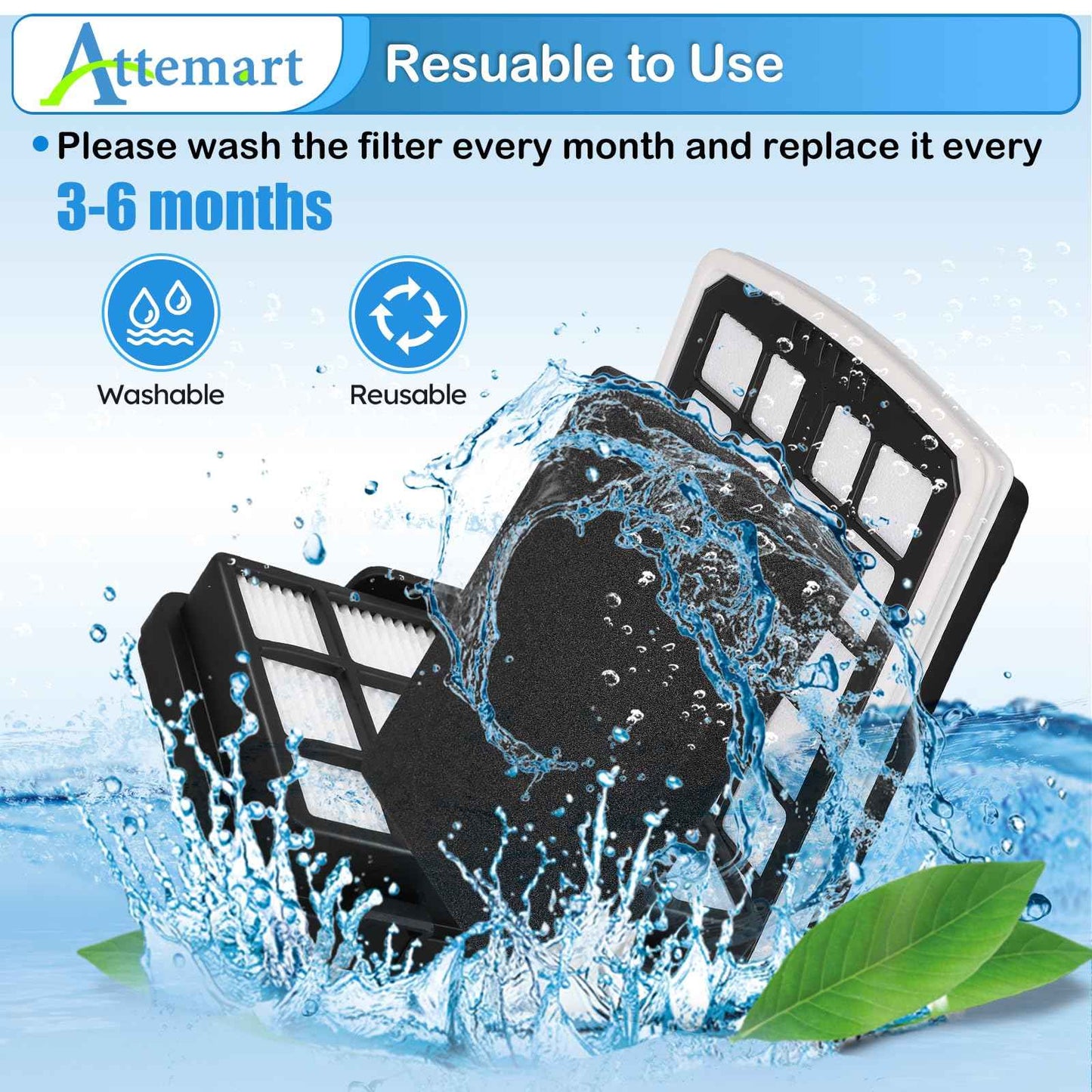 Attemart Replacment Filter Compatible with Eureka NEN186BL NEN180 Bagless Canister Vacuum Cleaner Replacement Parts, 2 Filters & 2 Dust Cup Filters Element, 4 Pack