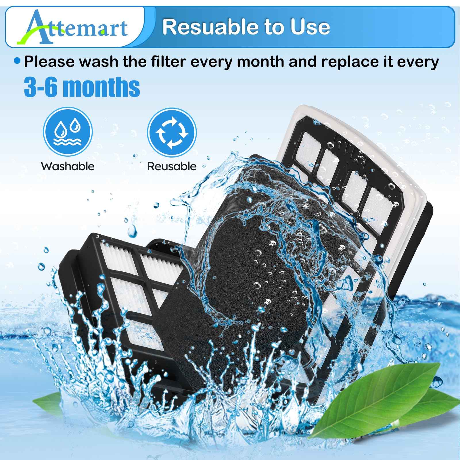 Attemart Replacment Filter Compatible with Eureka NEN186BL NEN180 Bagless Canister Vacuum Cleaner Replacement Parts, 2 Filters & 2 Dust Cup Filters Element, 4 Pack